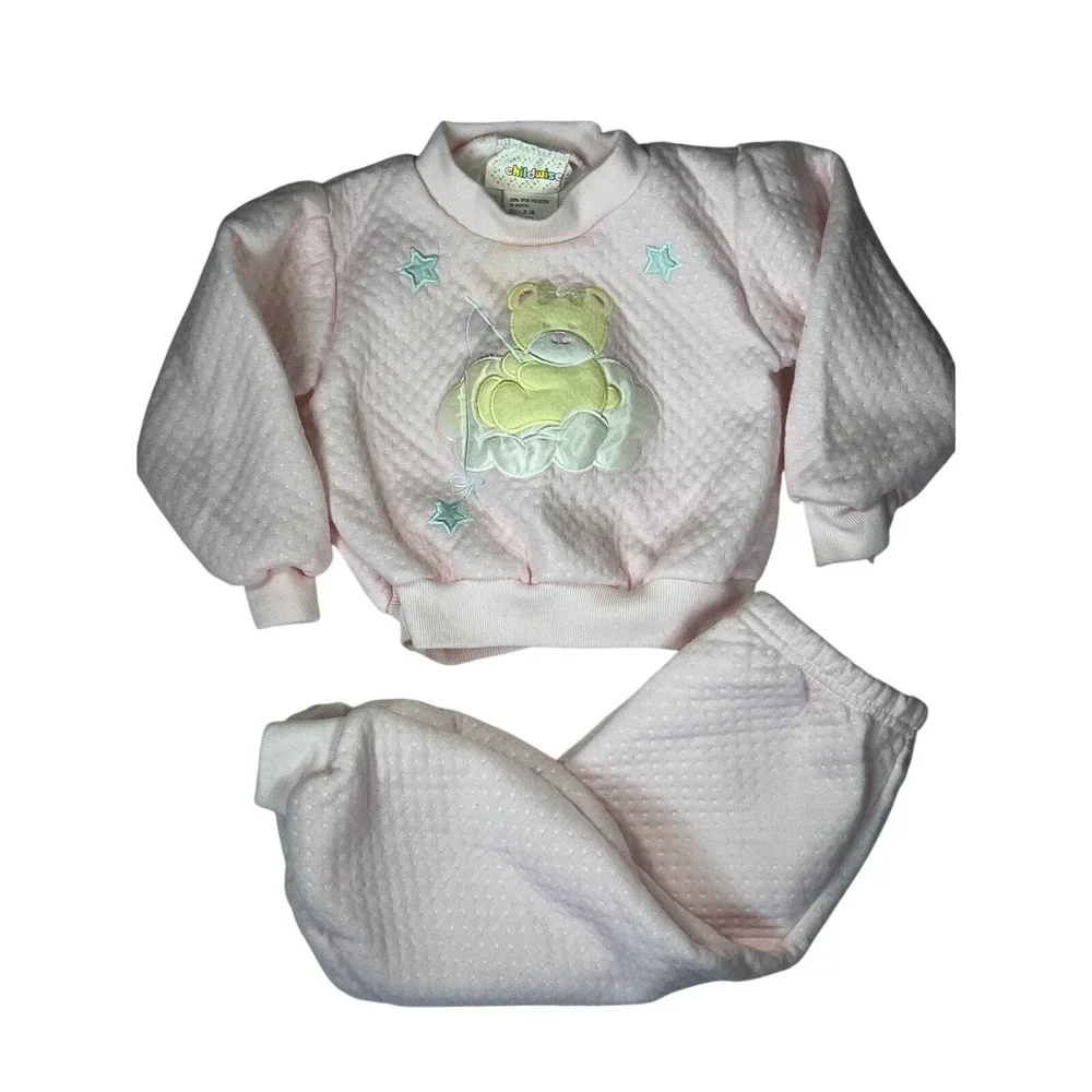 Vintage Childwise Pink Quilted Teddy Bear‎ Sweatshirt and Pants Set 24 Months